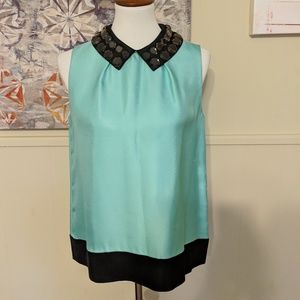 Kate Spade Embellished Top Mint Blue and Black Size 8